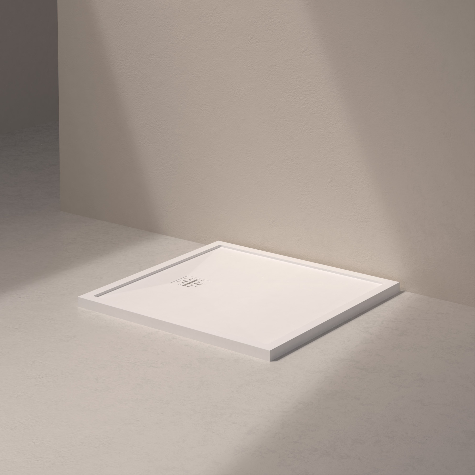 [MSTES9090-WHITE] Mist douche vloer, korte zijde afvoer (90x90, natuursteen wit)