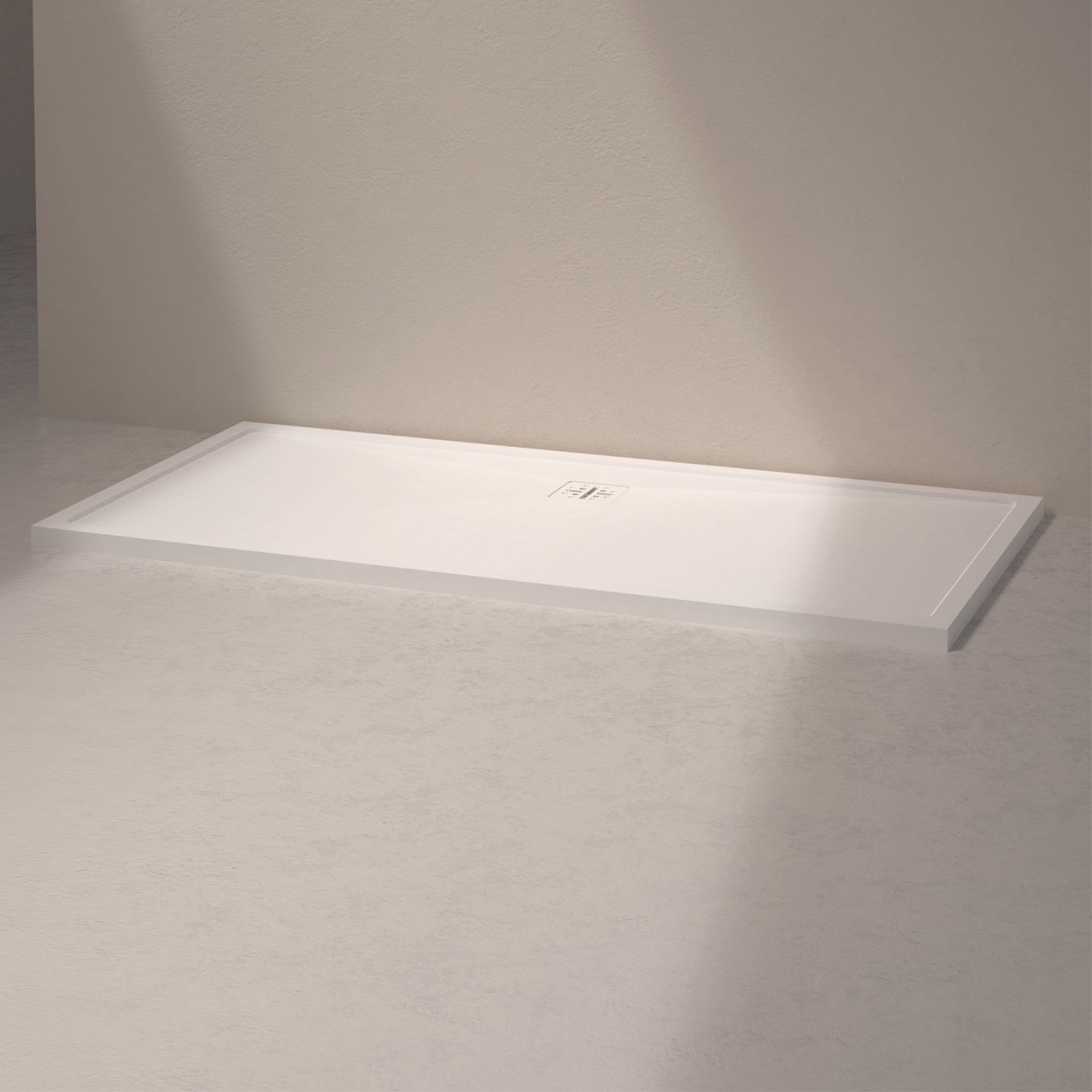 [MSTEL90180-WHITE] Mist douche vloer, lange zijde afvoer (180x90, natuursteen wit)